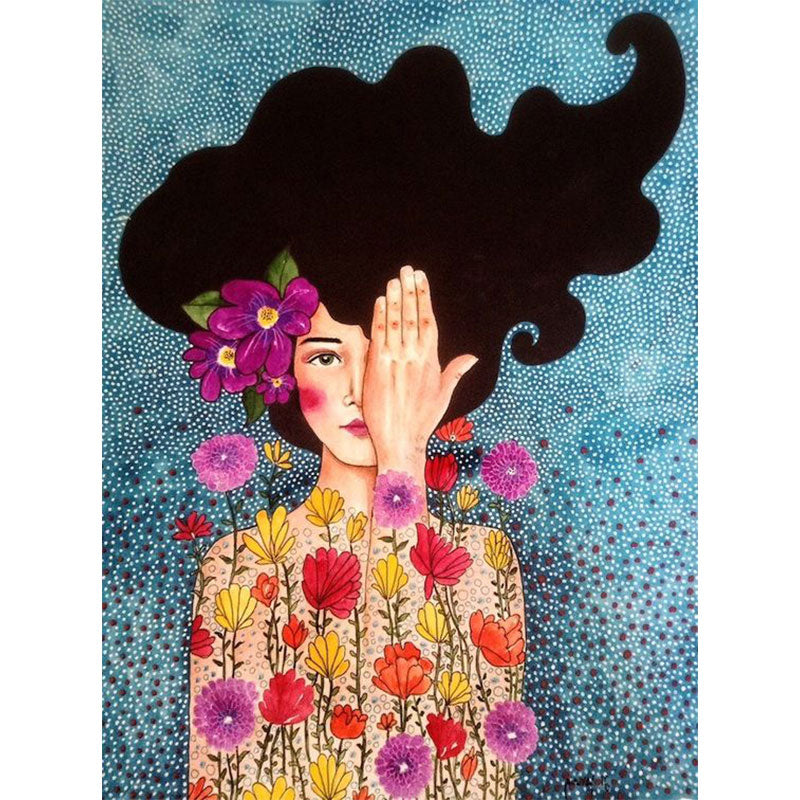 Flowers Girl Hair Wall Art Canvas