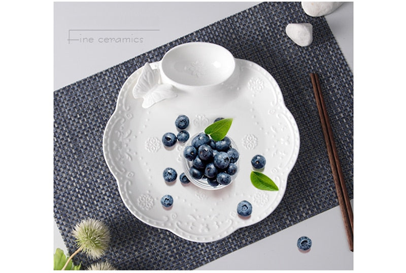 White Embossed Porcelain Plate