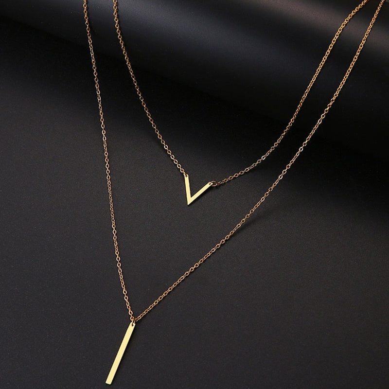 Double Round Geometric Pendant Necklace