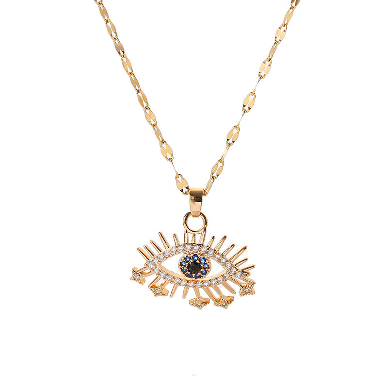 Evil Eye Blue Rhinestone Pendant Necklace