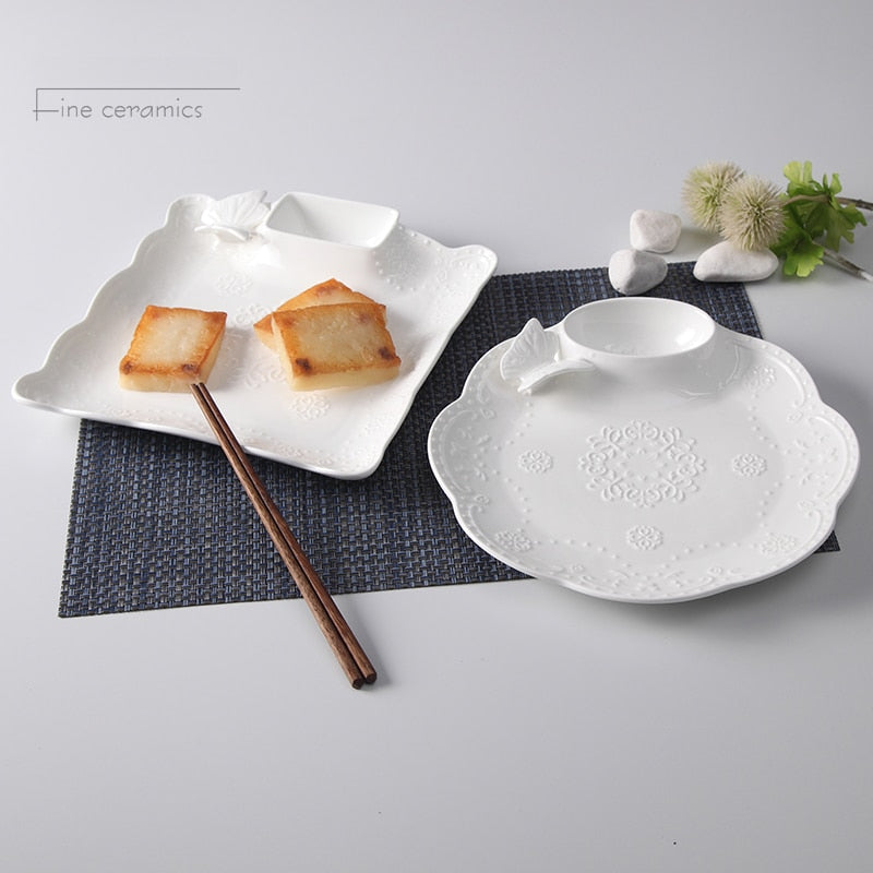 White Embossed Porcelain Plate