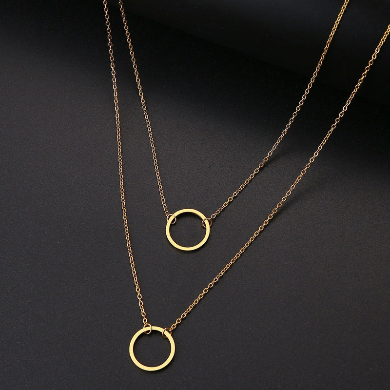 Double Round Geometric Pendant Necklace