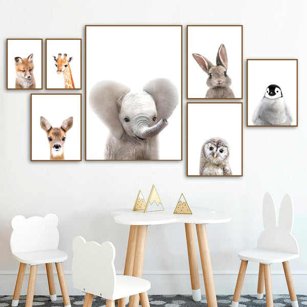 Elephant Deer Fox Rabbit Owl Nursery Wall Art