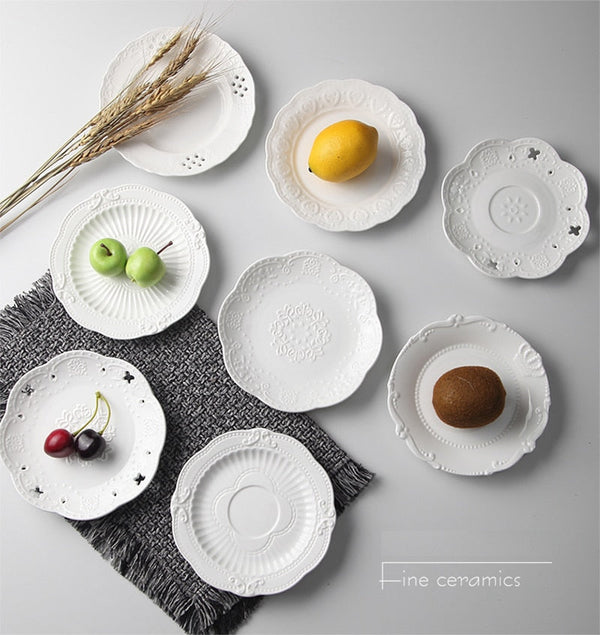 White Embossed Serving Dish