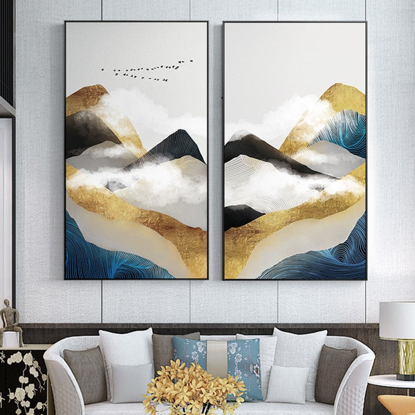 Golden Mountain Landscape Wall Art Canvas