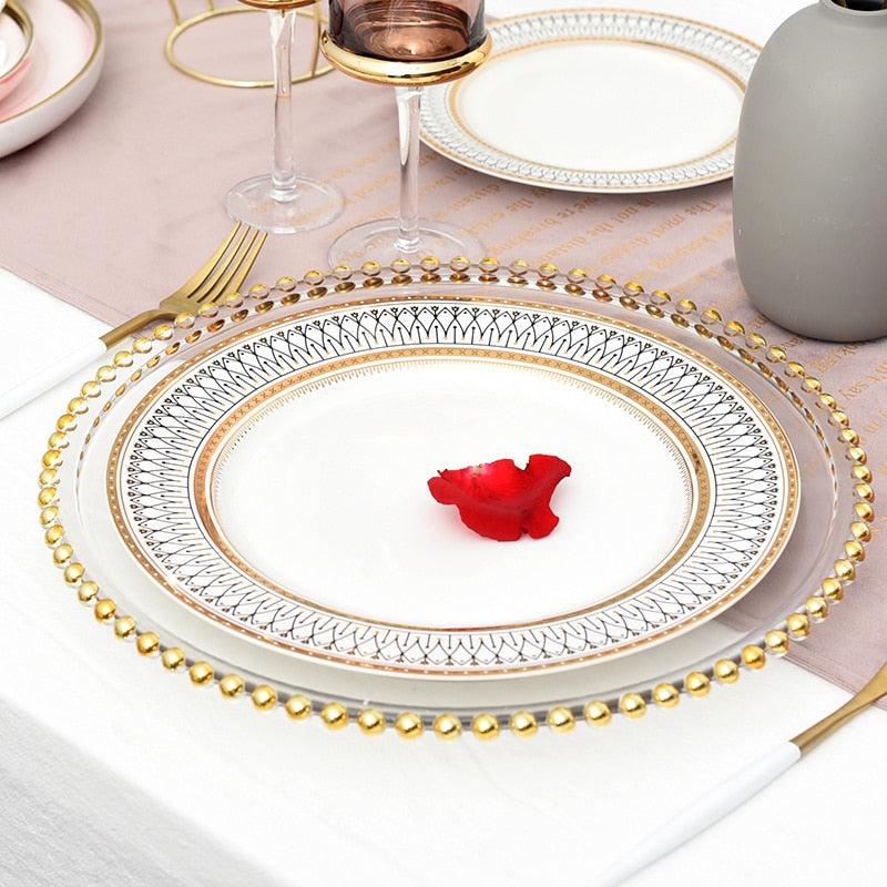 Nordic Gold Bead Glass Charger Plate