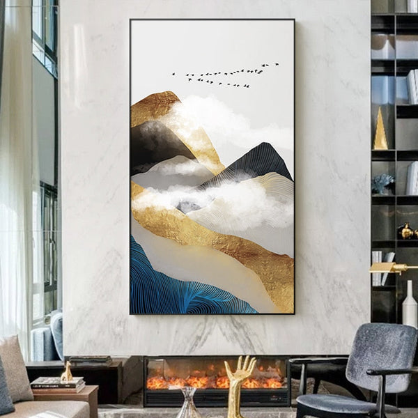 Golden Mountain Landscape Wall Art Canvas