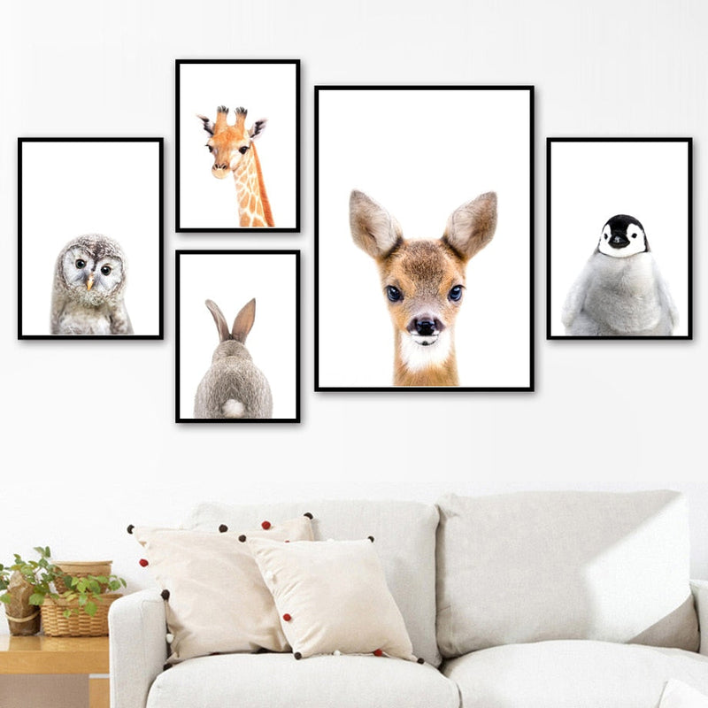 Elephant Deer Fox Rabbit Owl Nursery Wall Art