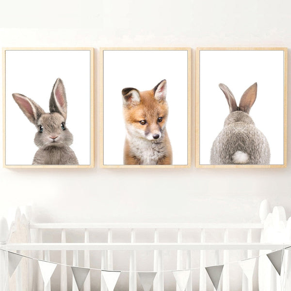 Elephant Deer Fox Rabbit Owl Nursery Wall Art