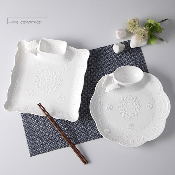 White Embossed Porcelain Plate