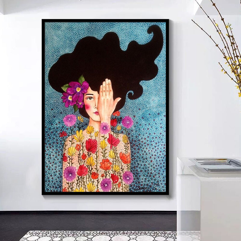 Flowers Girl Hair Wall Art Canvas