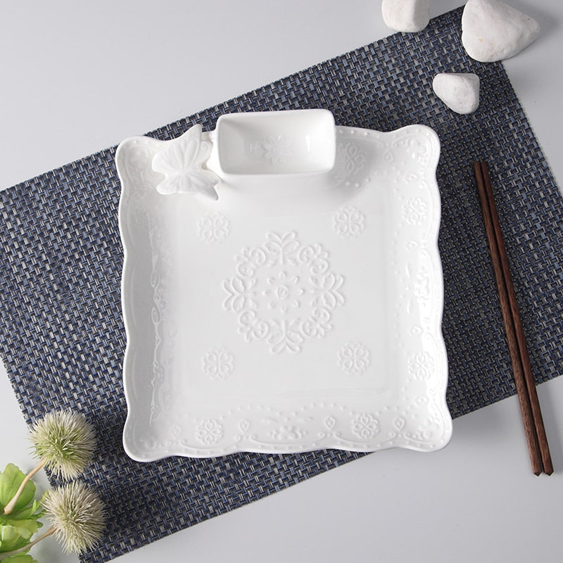 White Embossed Porcelain Plate