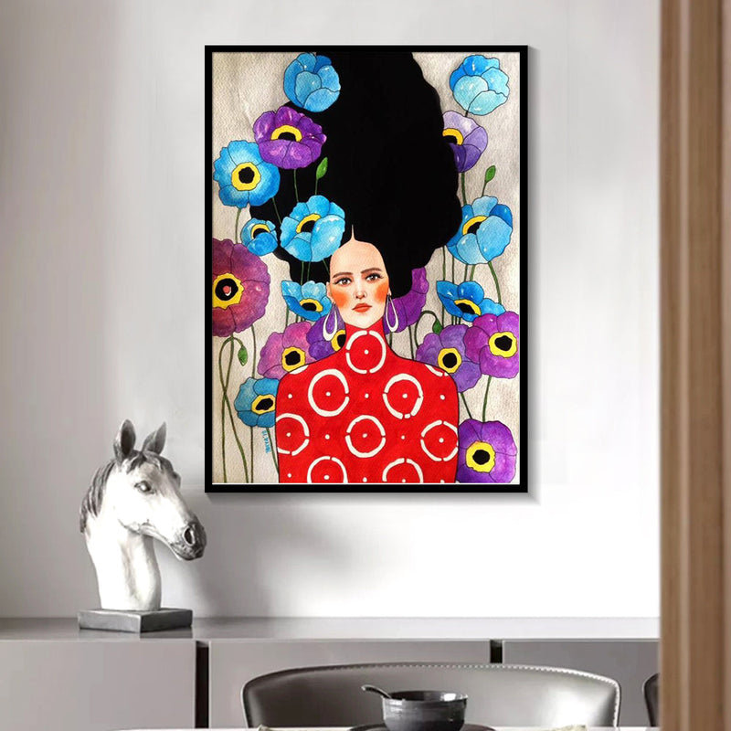 Flowers Girl Hair Wall Art Canvas