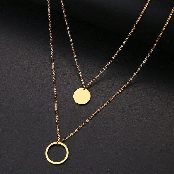 Double Round Geometric Pendant Necklace