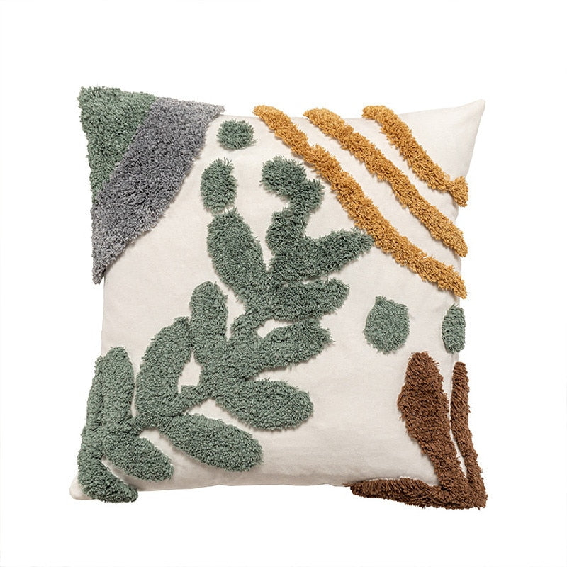 Green Plant Pattern Tufted Cushion Cover