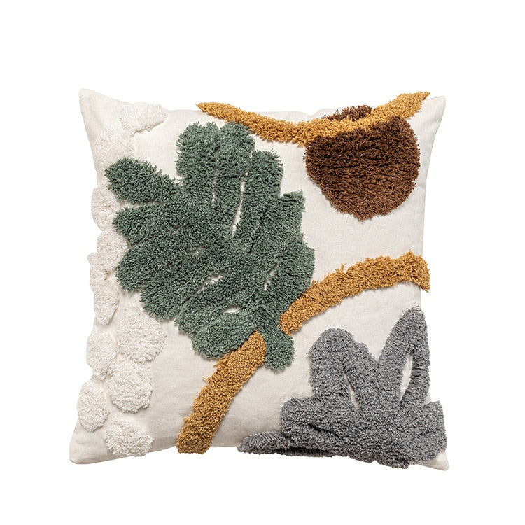 Green Plant Pattern Tufted Cushion Cover